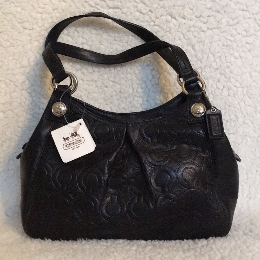 NWT Coach Black Leather Handbag + Dust Bag